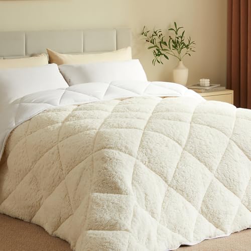 CASABEL Edredón Sherpa 220x240 cm, 450 gsm Poliéster Reversible – Cara Sherpa Acogedora o Microfibra Fresca – Transpirable, Termorregulador, Lavable