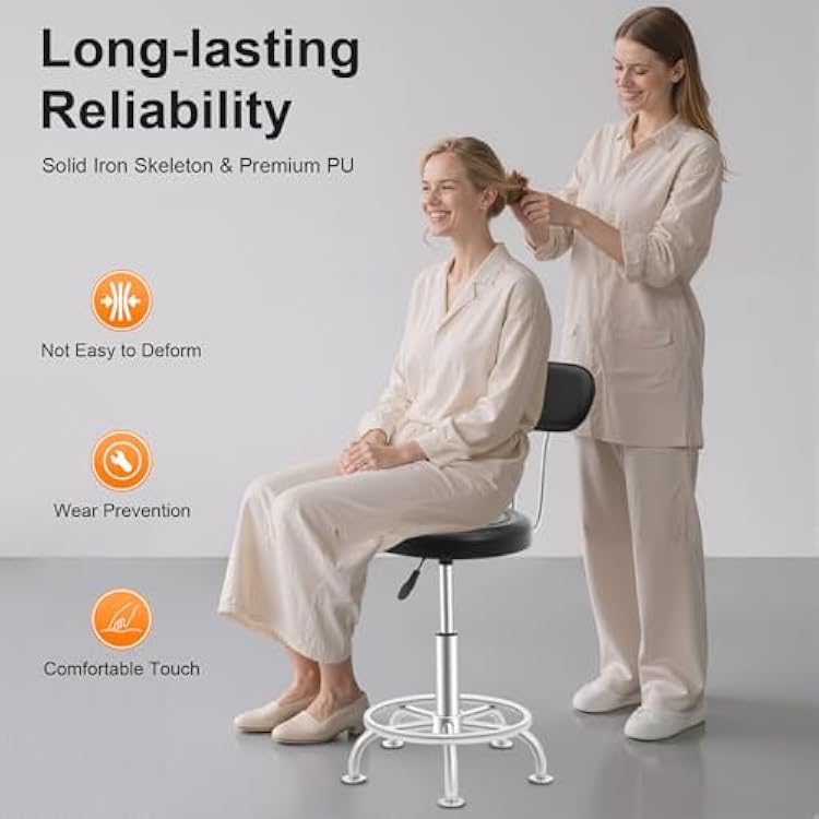 Garage Stool, Adjustable Height Swivel Work Bar Mechanic Stool, Shop Seat with Backrest, 360-degree Swivel Seat, Multi-Purpose Office Desk Chair, for Home, Bar and Shop, 300LBS Capacity, Black