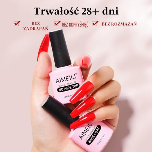 AIMEILI No Wipe Top Coat Ulepszona formuła Lakier Bazowy Matte Top Coat Set UV LED Soak Off Żelowy Lakier do Paznokci 3szt
