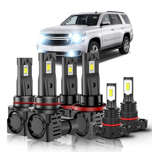 CZLXLK Fit For Chevrolet Suburban 1500 2500 Chevy Tahoe 2007 2008 2009 2010 2011 2012 2013 2014,9005 High Beam+ H11 Low Beam+ 5202 Fog Light Bulbs Combo,6000K White,800% Brighter Lightness,Pack of 6