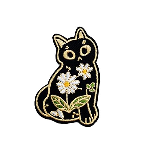 Obokata Iron On Embroidered Patches, Flower Cat Patch, Black Cartoon Cute Cat Sew On Emblem Applique DIY Accessories for Vest Jackets, Clothes, Shirts, Hats, Backbags, Pants, Clothing & Jeans.