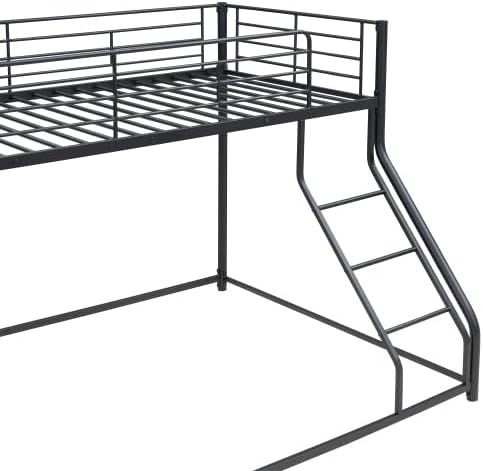 Metal Floor Bunk Bed, Twin XL Over Queen Bunk Bed with Ladder and Guardrail for Teens and Adults, Twin XL/Queen