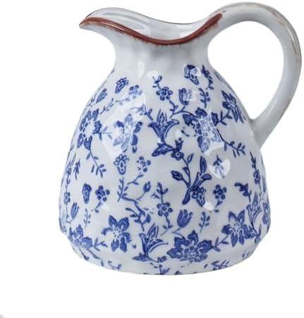 Blue and White Ceramic Vase with Handle – 7.28 Inch Vintage Crack...