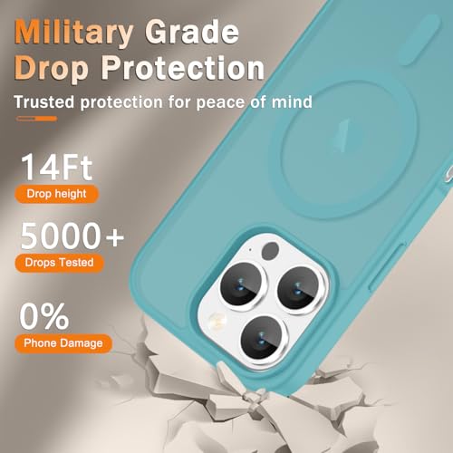 Image of YENAPOON for iPhone 16 Pro Case, Matte Magnetic Phone Cover [with 1 Screen Protector] [Support for MagSafe] [Shockproof Military Grade Protection] Translucent Frosted Back, Light Blue