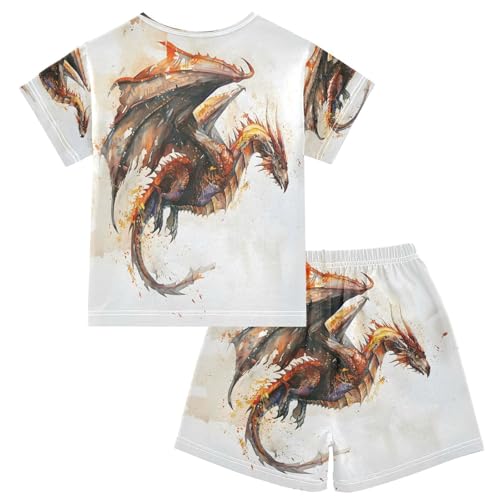 senya Short Sleeve Pajamas Sets Summer Cotton Sleepwear Watercolor Flying Dragon2