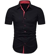 MUSE FATH Men's Short Sleeve Cotton Casual Trendy Regular Fit Dress Shirt