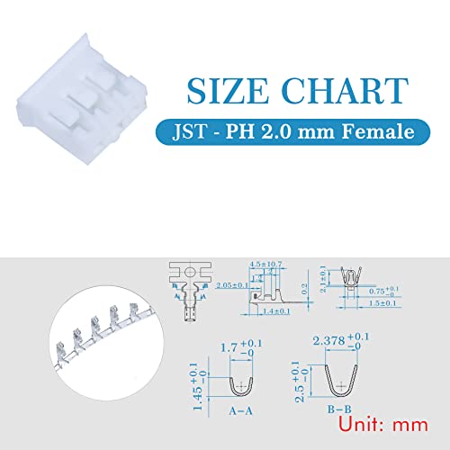 CQRobot JST PH 2.0 mm Pitch 3-Pin Electronic Computer Connector IC Male Plugs, Female Sockets Housing and T-Shaped Crimp Terminal Kit. 50 Sets/250 Pieces Wire-to-Board Adapter Cable Assembly. - Thumbnail 7