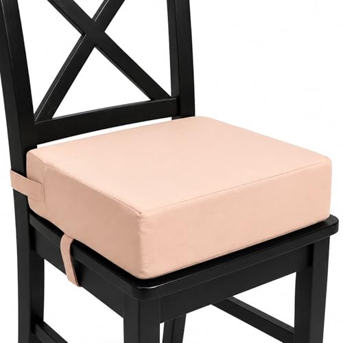 Image of Toddler Booster Seat for Kitchen Chair & Dining Table - Beige | Firm Support Kids Booster Seat for Dinin with Extra-Long Adjustable Straps, Portable Washable Non-Slip , Won't Flatten Easily