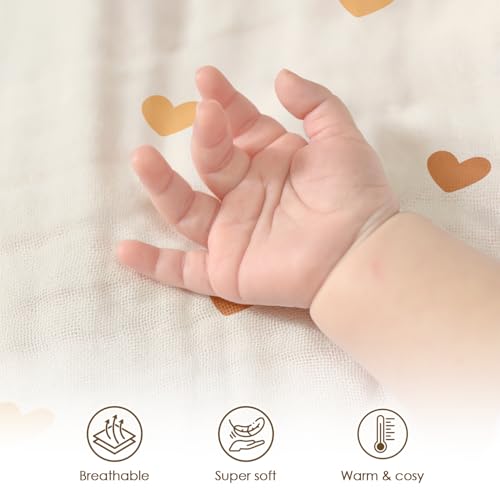 Image of Heart Baby Blankets for Girls, Soft Nursery Minky Blankets with Muslin and Dotted Fleece Back 30x40 inches, Receiving Bed Quilt for Newborn, Infants, Toddlers