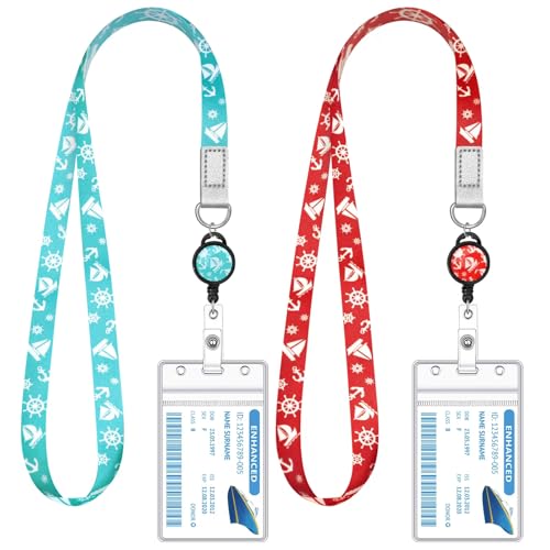2 Pieces Cruise Lanyard for Ship Cards Cute Lanyards with Retractable Badge Reels Waterproof ID Badge Holder 2026 Cruise Essentials Accessories