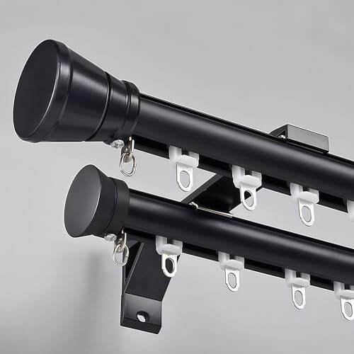KUZRZNH Double Track Curtain Rod, Wall Mount, Black, 6.6ft