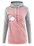 Liu & Qu Womens Nursing Hoodie Long Sleeves Sweatshirt Breastfeeding Layered Top Pocket Casual Clothes Rose Red M