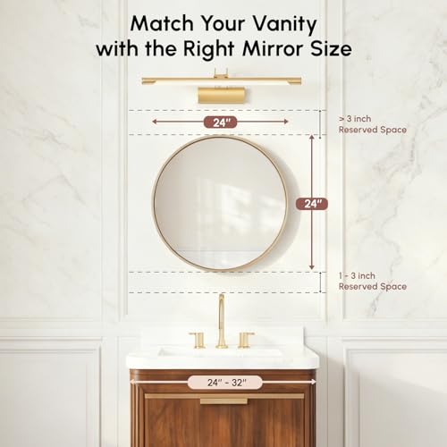 Image of USHOWER 24 Inch Gold Round Bathroom Mirrors for Over Sink | Circle Mirror with Aluminum Frame, Wall Mirror for Vanity, Entryway, Living Room, Hallway and Bedroom Decor