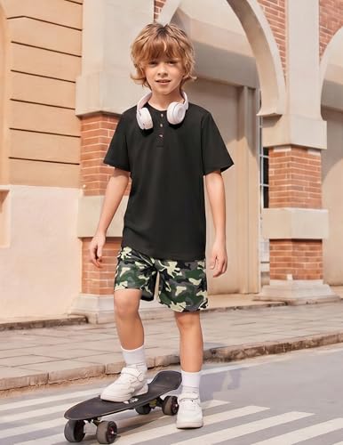 Image of Arshiner Boy's Textured Button Up Shirt and Shorts Set 2 Piece Summer Beach Outfit for 5~12 Years Kids