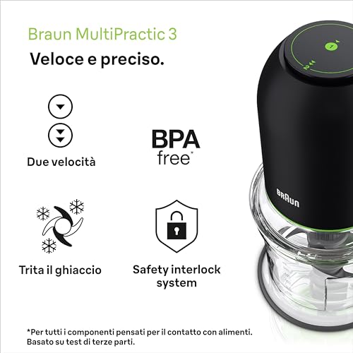 Braun MultiPractic 3 CH3011BK Zerkleinerer mit 4 Edelstahlklingen, One-Push-Funktion, Eiszerkleinerer, spülmaschinenfest, 500 W, Schwarz – Ansicht 5
