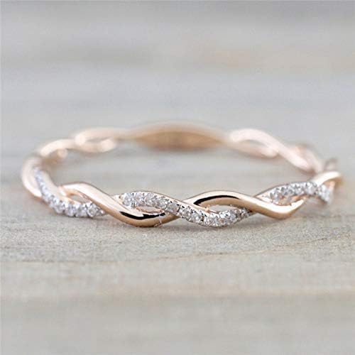 Metemjiao 14K Rose Gold Stack Twisted Ring Twist Ring Stackable Diamond Rings Wedding Party Women Fashion Jewelry for Women (10)