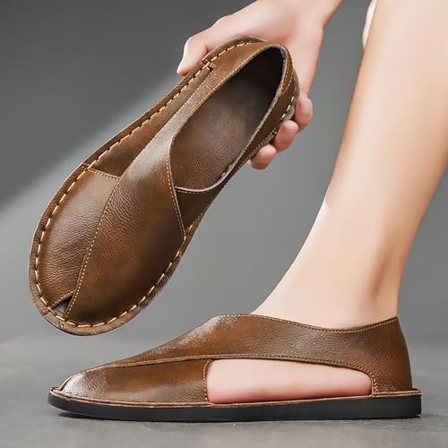 Soulario Leather Sandals for Men, Sofe Sole Flat Cut-Out Sandals Summer Outdoor Comfortable Slip on Walking3