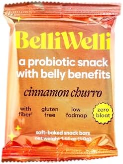 Belliwelli Soft Baked Probiotic Snack Bar | Gluten-Free, Dairy-Free, Vegan, & Low-FODMAP | Cinnamon Churro (8 Pack)