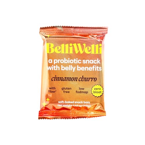 Belliwelli Soft Baked Probiotic Snack Bar | Gluten-Free, Dairy-Free, Vegan, & Low-FODMAP | Cinnamon Churro (8 Pack)