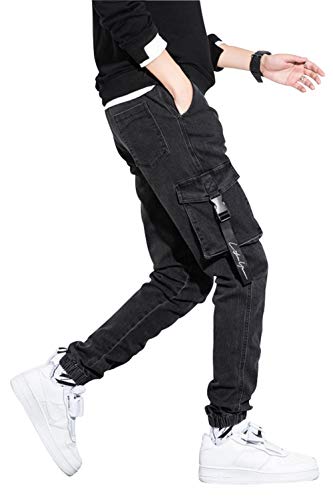 Mens Denims Elastic Waist Drawstring Jogger Sport Harem Jeans Cargo Pants4