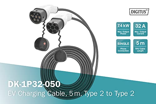 Digitus Cavo Di Ricarica Mode 3 Per Auto Elettriche E Phev - 5 M - Tipo 2 - Monofase - 32 A - 7,4 Kw - Nero/Grigio - 2