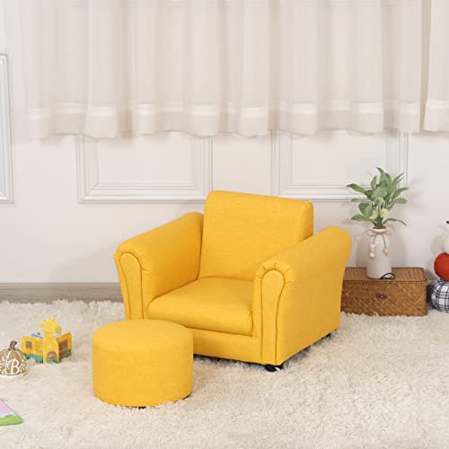 Getifun Kids Sofa Chair With Ottoman/Pvc Leather Toddler Couch With Plastic Legs/Upholstered Children Armchair For Kids Under 4 Years Old/Single Seat With Stool (Yellow) #TOP3