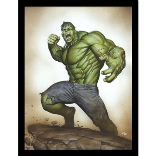 Hulk The Best Defense Framed Poster, Green/Blue/Brown, 40cm x 30cm