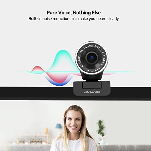 Ausdom Fhd 1080P Webcam, Aw615S Web Camera For Computers, Noise Reduction Microphone, Without Distortion, 90-Degree Fov, Plug And Play For Zoom Skype Teams Xbox One Desktop Laptop, With Tripod Stand #TOP3