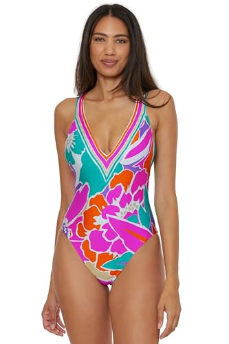 Trina Turk Amalfi - Women's Plunge One Piece Swimsuit, Adjustable, Bathing Suits for Women, Multicolor, 8
