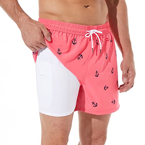 Image of BRISIRA Mens Swim Trunks Swim Shorts Quick Dry 5 inch Inseam Beach Shorts with Compression Liner and Zipper Pocket