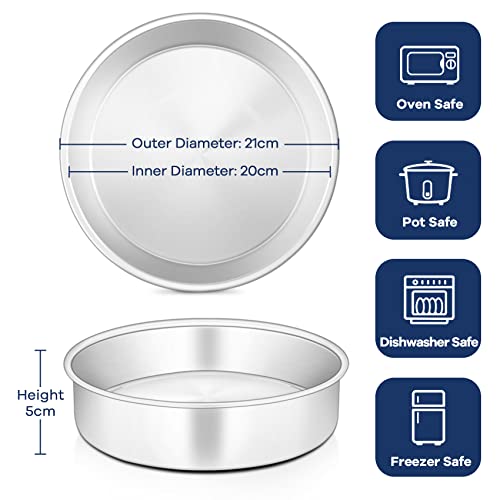 Onader 8 Inch Round Cake Tin Set of 2, Stainless Steel Cake Mould Pan for Baking, Ideal for Birthday Christmas Wedding Layer Cakes, Non-Toxic & Healthy, Mirror Finished & Dishwasher Safe - Image 3