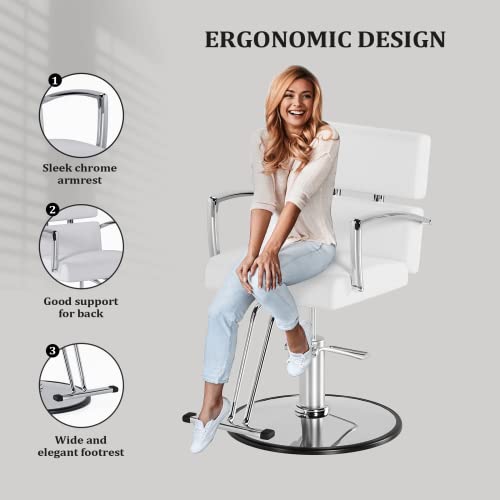 Omysalon Salon Chair Heavy Duty For Stylist, Barber Chair White 360 Degree Swivel, Hydraulic Pump For Hair Cutting, Beauty Spa Styling Hairdressing Tattoo Equipment #TOP7