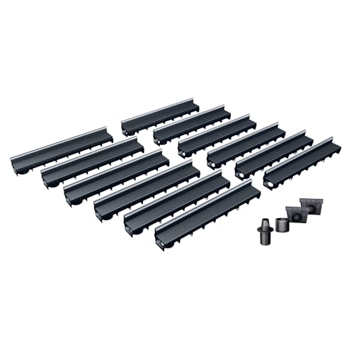 MEA Pack de 12 Caniveaux Extérieurs MEAPARK – Grille à Fente en PP Recyclé + Profil E-Blade B en INOX – Drainage Terrasse, Piscine, Jardin – Classe...