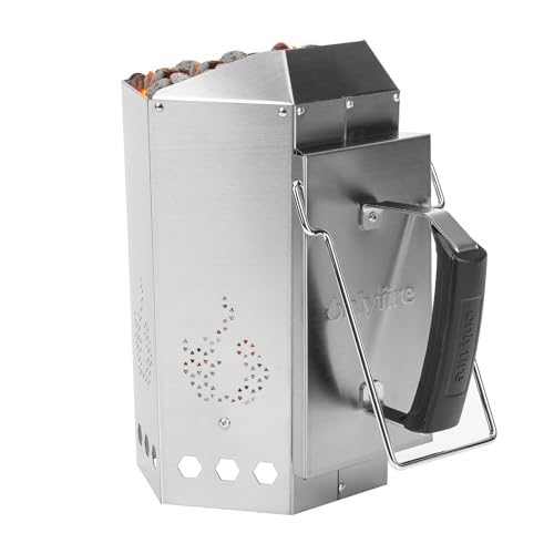 onlyfire Anzündkamin Edelstahl, Grillkohleanzünder für Holzkohlegrills, Robuster Grillstarter für Schnelles und Effizientes Anzünden von Holzkohle Briketts, Griff mit Hitzeschutzblech, Haltebügel