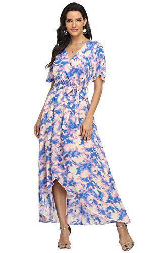 Image of VintageClothing Women's Wrap V Neck Floral Summer Dresses High Low Maxi Casual