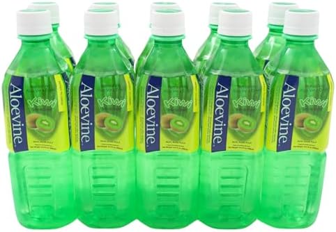 Aloevine Aloe Vera Drink Kiwi healthy juice pure with chunks of aloe l 16.9 oz. 10 pack l plant based Vegetable Korean drinks
