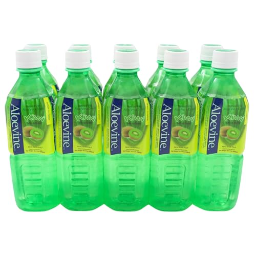 Aloevine Aloe Vera Drink Kiwi healthy juice pure with chunks of aloe l 16.9 oz. 10 pack l plant based Vegetable Korean drinks