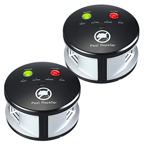 2 Pack Ultrasonic Mouse Repellent Squirrel Repellent Rodent Repellent 360 Degree Mice Deterrent 3 in 1 Pressure Wave Pest Repeller Electronic Mouse Blocker for Squirrels Mice Rats Rodents Indoor Use