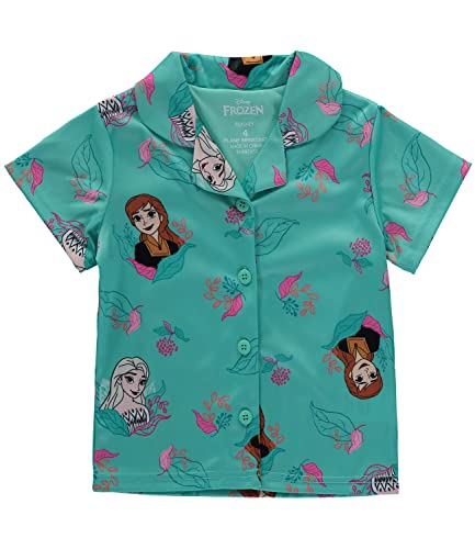 Disney Sleepwear Girls' Frozen Elsa and Anna Summer Shortie Pajama (6) Teal2