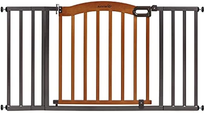 Summer Decorative Wood & Metal Safety Baby Gate, New Zealand Pine Wood and a Slate Metal Finish - 32” Tall, Fits Openings up to 36” to 60” Wide, Baby and Pet Gate for Doorways