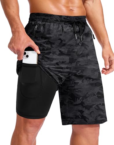 Image of G Gradual Mens Swim Trunks with Compression Liner 7 inch /9'' Quick Dry Board Shorts Swimsuit Bathing Suit for Men Zipper Pockets