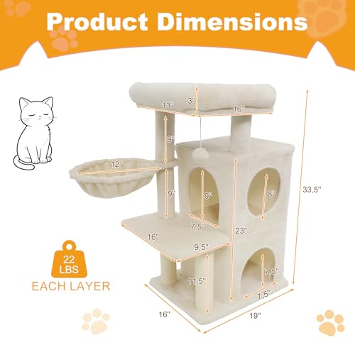 Torre para gato con condo y postes de sisal beige miniatura 3