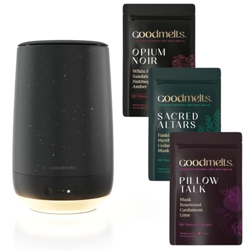 Image of Aura Wax Melting Starter Kit - Ceramic Aroma Diffuser with 1 Warmer & 3 Scented Soy Melts | Midnight, Luster | 180+ Hours Scent Time - Smoke-Free, Natural Fragrance for Home