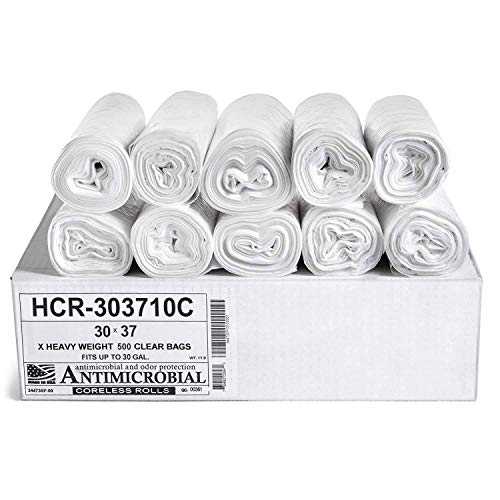Image of Aluf Plastics High Density Trash Bags, 30 Gallon, 500 Count, 10 Micron (eq), 30 inch x 37 inch, Clear, for Bathroom, Office, Industrial, Commercial, Janitorial, Municipal, Recycling