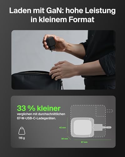 Belkin BoostCharge Pro 2-Port USB C Ladegerät, 67W, GaN-Ladegerät – Ansicht 3