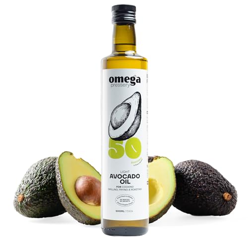 Omega Pressery Avocado Oil for Cooking - 500 ml | Neutral Flavour | High Smoke Point 270C | 100% Pure Natural Cooking Oil | Ideal for Frying Roasting Baking & Air Frying at High Heat