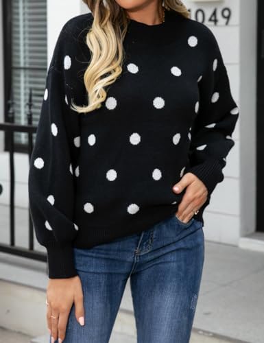 IDEALSANXUN Polka Dot Pullover Sweaters for Women Fall Winter Oversized Bell Sleeve Crewneck Chunky Knit Sweater Top3
