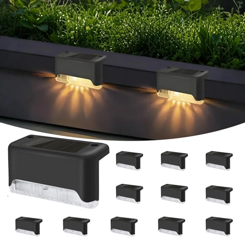 Hqynss Lot de 12 Lampes Solaires Extérieures - Lampes Solaires d'Escalier - Étanche IP65 - LED Extérieures pour Marches, Clôture, Cour, Terrasse, Jardin,...