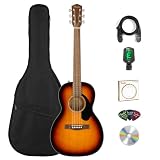 Fender CP-60S Solid Top Parlor Size Acoustic Guitar - Sunburst Bundle with Gig Bag, Tuner, Strap,...