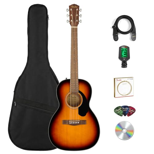 Fender CP-60S Solid Top Parlor Size Acoustic Guitar Bundle with Gig Bag, Tuner, Strap, Strings...